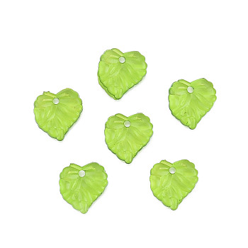 Transparent Acrylic Pendants, Aspen Leaf Charm, Lime Green, 16.5x16x3mm, Hole: 2mm, about 280pcs/00g