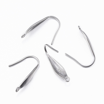 316 Surgical Stainless Steel Earring Hooks, with Vertical Loop, Stainless Steel Color, 19.5x4.5x1mm, Hole: 1.2mm