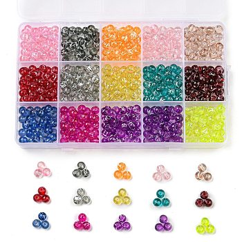600Pcs 15 Colors Drawbench Transparent Glass Beads, Spray Painted, Round, Mixed Color, 6mm, Hole: 1.3~1.6mm, 40pcs/color