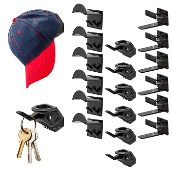 BENECREAT 3 Style ABS Plastic Hat Hooks for Wall, Adhesive Hat Rack for Baseball Caps, Cap Organizer Holder, with Screw, Black, 31~48x34~52x36.5~59mm