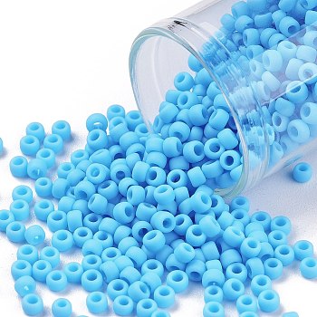 TOHO Round Seed Beads, Japanese Seed Beads, (43F) Opaque Frost Blue Turquoise, 8/0, 3mm, Hole: 1mm, about 222pcs/10g