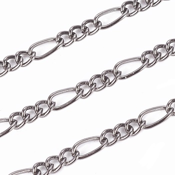 Iron Handmade Chains Figaro Chains Mother-Son Chains, Unwelded, Gunmetal, with Spool, Mother Link:3x7mm, Son Link:2.5x4mm, about 328.08 Feet(100m)/roll