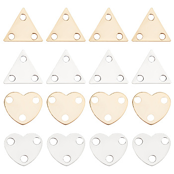 80Pcs 4 Style Brass Chandelier Component Link, Long-Lasting Plated, Triangle and Heart, Golden & Silver, 6~6.5x7~7.5x0.2~0.3mm, Hole: 1~1.2mm, 20pcs/style