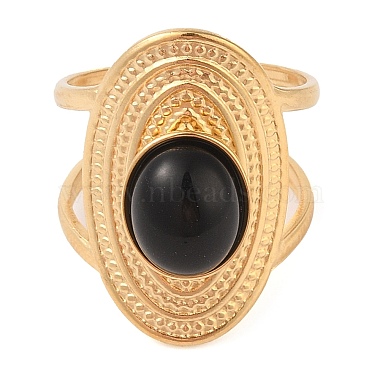 Oval Natural Dyed & Heated Black Agate Finger Rings(RJEW-Z057-14G-010)-2