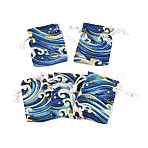 Burlap Packing Pouches, Drawstring Bags, Rectangle with Sea Wave Patterns, Royal Blue, 9x7x0.5cm(ABAG-N009-05A-02)