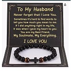 Cross Natural Tiger Eye & Frosted Black Obsidian Round Beads Stretch Bracelets for Men Women, 7-1/8 inch(18cm)(WG92FBF-11)