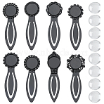 8Pcs 8 Styles Zinc Alloy Bookmarks Finding, Bookmarks Settings, with 8Pcs Glass Cabochons, Black, Mixed Shapes, 77x26.5x3mm, Tray: 18mm(FIND-SC0015-28)
