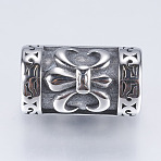 304 Stainless Steel Tube Beads, Large Hole Beads, Column with Flower, Antique Silver, 20.5x12mm, Hole: 8mm(STAS-I076-083AS)