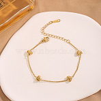 304 Stainless Steel Curb Chains Bracelets, Heart Link Chain Bracelets for Women, Golden, 170mm(FS-WG5BF1A-02)