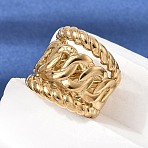 304 Stainless Steel Wide Band Finger Rings, Chain Shape, Real 18K Gold Plated, 25.5mm, US Size 7 1/4(17.5mm)(SA-CBAB122-05G-01)