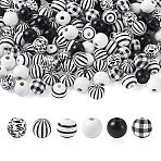 180Pcs 6 Style Natural Wood Beads, Dyed, Round, Mixed Color, 16mm, hole: 4mm, 30pcs/style(WOOD-BT0001-09)