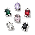 Rack Plating Alloy Rhinestone Charms, Lead Free & Cadmium Free & Nickel Free, Rectangle, Mixed Color, Platinum, 14x9x5mm, Hole: 1.2mm(PALLOY-F311-18P)