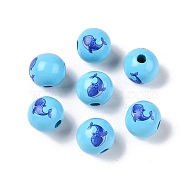 Natural Wood European Beads, Ocean Theme Printed lotus Beads, Large Hole Beads, Light Sky Blue, Whale, 16x15mm, Hole: 4mm(WOOD-S059-01P)