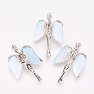 Opalite Pendants, with Brass Findings, Angel, Platinum, 34x23x8mm, Hole: 3x5mm(KK-G346-02A)