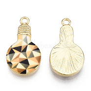 Printed Alloy Enamel Pendants, Lead Free & Nickel Free & Cadmium Free, Light Gold, Light Bulb Charm, Geometric Pattern, 22x12x2.5mm, Hole: 1.8mm(ENAM-N056-178-07)