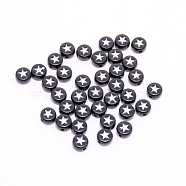 Opaque Acrylic Beads, with Enamel, Flat Round with Star, White, 7x4mm, Hole: 1.6mm, 100pcs/bag(ACRC-TAC0001-01D)