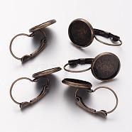 Brass Leverback Earring Findings, Lead Free, Cadmium Free and Nickel Free, Antique Bronze, Size: about 14mm wide, 25mm long, 12mm inner diameter(KK-C1244-NFAB)