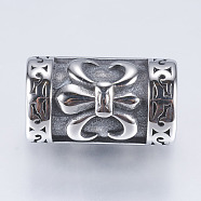 304 Stainless Steel Tube Beads, Large Hole Beads, Column with Flower, Antique Silver, 20.5x12mm, Hole: 8mm(STAS-I076-083AS)