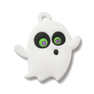 Ghost PVC Pendants, for Halloween, White, 39x37.5x2.5mm, Hole: 3mm(KY-F018-04)