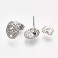 304 Stainless Steel Stud Earring Findings, with Ear Nuts/Earring Backs, Oval, Stainless Steel Color, 9.5x7.5mm, Hole: 1mm, Pin: 0.7mm(STAS-S079-74B)