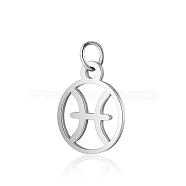 304 Stainless Steel Charms, with Jump Rings, Polished, Flat Round with Constellation, Pisces, 13x11x1mm, Hole: 2.5mm(STAS-T036-T513-A12)