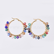 Electroplate Glass Faceted Rondelle Hoop Earrings, with 304 Stainless Steel Earring Hoops, Colorful, 44x45mm, Pin: 0.7x1mm(EJEW-JE04021-03)
