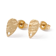 Ion Plating(IP) 304 Stainless Steel Stud Earring Findings, Textured Teardrop, Golden, 10x6mm, Pin: 0.7mm(STAS-L216-47G)