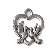 Non-Tarnish 304 Stainless Steel Pendants, Heart with Couple Bird Charms, Stainless Steel Color, 18x15x2mm, Hole: 1.5x2.5mm(STAS-N103-58P)