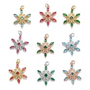 Brass Cubic Zirconia Pendants, Long-Lasting Plated, Snowflake, Mixed Color, 24.5x19x4mm, Hole: 3.6mm(ZIRC-O044-02)