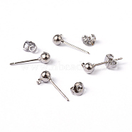 Platinum Color Brass Post Earring Findings, with Loop, 15x6mm, Hole: 1mm, Ball: 4mm, Pin: 0.8mm(X-EC593)