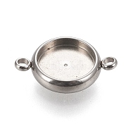 304 Stainless Steel Links Connectors Settings, Plain Edge Bezel Cups, Flat Round, Stainless Steel Color, Tray: 10mm, 18x12.5x3mm, Hole: 1.8mm(X-STAS-K202-02D-P)