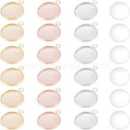 DIY Flat Round Pendant Making Kits, Including 18Pcs 304 Stainless Steel Pendant Cabochon Settings, 18Pcs Half Round Transparent Glass Cabochons, Mixed Color, Pendant Setting: 18pcs/set(DIY-UN0002-92)