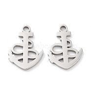 316 Surgical Stainless Steel Charms, Laser Cut, Manual Polishing, Anchor Charms, Stainless Steel Color, 15x11x1mm, Hole: 1.6mm(STAS-Q314-14P)