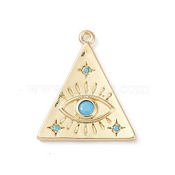 Rack Plating Brass Pendants, with Synthetic Turquoise, Triangle with Eye Charms, Long-Lasting Plated, Cadmium Free & Lead Free, Real 18K Gold Plated, 21.5x18.5x2mm, Hole: 1.2mm(X-KK-L155-51G)