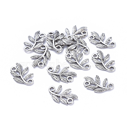 Metal Alloy Links connectors, Cadmium Free & Lead Free, Leaf, Antique Silver, 15x9x1mm, Hole: 2mm(X-PALLOY-A15392-AS)