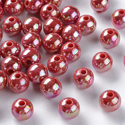 Opaque Acrylic Beads, AB Color Plated, Round, FireBrick, 8x7mm, Hole: 2mm, about 1745pcs/500g(MACR-S370-D8mm-A14)