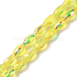 AB Color Plated Transparent Electroplate Beads Strands, Faceted, Oval, Yellow, 10x6mm, Hole: 1.2mm, about 60pcs/strand, 24.02''(61cm)(EGLA-H104-05A)