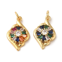 Brass Micro Pave Colorful Cubic Zirconia Pendants, Real 18K Gold Plated, Orange, 20.5x12.5x4.5mm, Hole: 3mm(KK-R162-044G)