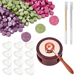 CRASPIRE DIY Stamp Making Kits, Including Round Sealing Wax Stove, Sealing Wax Particles, Brass Spoon, Plastic Glisten Gel Pen, Paraffin Candles, Mixed Color, Sealing Wax Particles: 300pcs(DIY-CP0004-68C)