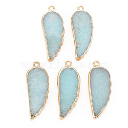 Natural Agate Pendants, with Light Gold Plated Iron Findings, Wing, Dyed & Heated, Pale Turquoise, 33~33.5x12~13x5~6mm, Hole: 1.8mm(G-N326-127-B04)