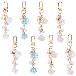 Olycraft 8Pcs 4 Colors Rose Pearl Bead Resin Pendant Decoration, with Alloy Swivel Clasp, for Keychain Earphone Bag Pendant Decoration, Mixed Color, 109.5mm, 2pcs/color(HJEW-OC0001-29)