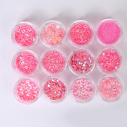 Nail Art Decoration Accessories, Manicure Sequins, Nail Art Powder and ABS Plastic Imitation Pearl, Pink, about 12box/set(MRMJ-T010-037O)