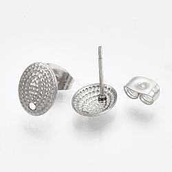 Non-Tarnish 304 Stainless Steel Stud Earring Findings, with Ear Nuts/Earring Backs, Oval, Stainless Steel Color, 9.5x7.5mm, Hole: 1mm, Pin: 0.7mm(STAS-S079-74B)