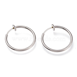 304 Stainless Steel Retractable Clip-on Hoop Earrings, For Non-pierced Ears, with Spring Findings, Stainless Steel Color, 20x0.8~1.5mm(X-STAS-O135-01B)