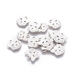 Non-Tarnish 201 Stainless Steel Kitten Charms, Cat Head Shape, Stainless Steel Color, 12x12x1.1mm, Hole: 1.5mm(STAS-S105-T419)