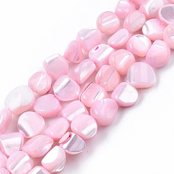 Natural Trochid Shell/Trochus Shell Beads Strands, Dyed, Nuggets, Pearl Pink, 7.5~10.5x6.5~9.5x4~9mm, Hole: 0.8mm, about 48~49pcs/strand, 15.16 inch~15.75 inch(38.5~40cm)(SSHEL-N032-49-A06)