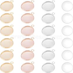 DIY Flat Round Pendant Making Kits, Including 18Pcs 304 Stainless Steel Pendant Cabochon Settings, 18Pcs Half Round Transparent Glass Cabochons, Mixed Color, Pendant Setting: 18pcs/set(DIY-UN0002-92)