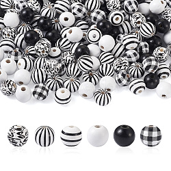 180Pcs 6 Style Natural Wood Beads, Dyed, Round, Mixed Color, 16mm, hole: 4mm, 30pcs/style(WOOD-BT0001-09)