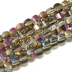 Electroplate Glass Beads Strands, Rainbow Plated, Faceted, Round, Dark Goldenrod, 6x5x5mm, Hole: 1mm, about 95~96pcs/strand, 17.20 inch(43.7cm)(EGLA-Q094-A10)