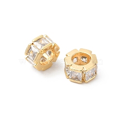 Brass Micro Pave Cubic Zirconia Beads, Flat Round, Real 18K Gold Plated, 6.5x3.5mm, Hole: 3.5mm(KK-P234-34G)